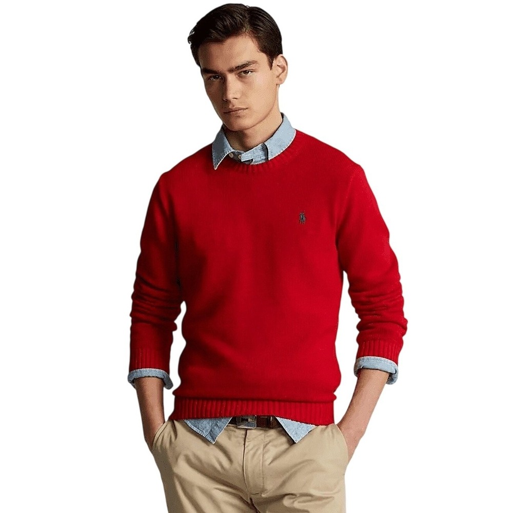 Polo Ralph Lauren Red Crew‎ Neck Sweater Long Sleeve Cotton Mens Size S
New